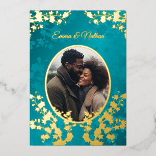 Photo Floral Black Excellence Wedding  Foil Invitation