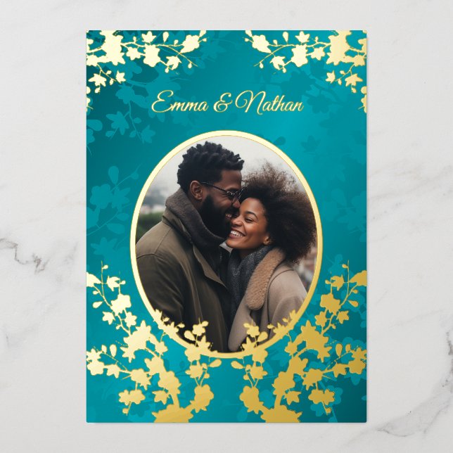 Photo Floral Black Excellence Wedding  Foil Invitation (Front)