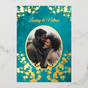 Photo Floral Black Excellence Wedding  Foil Invitation