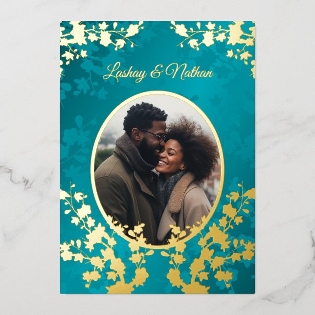 Photo Floral Black Excellence Wedding  Foil Invitation (Front)