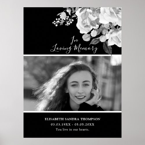 Photo Floral Black In loving Memory Welcome Sign