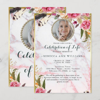 Photo Floral Blush Elegant Celebration of Life Invitation