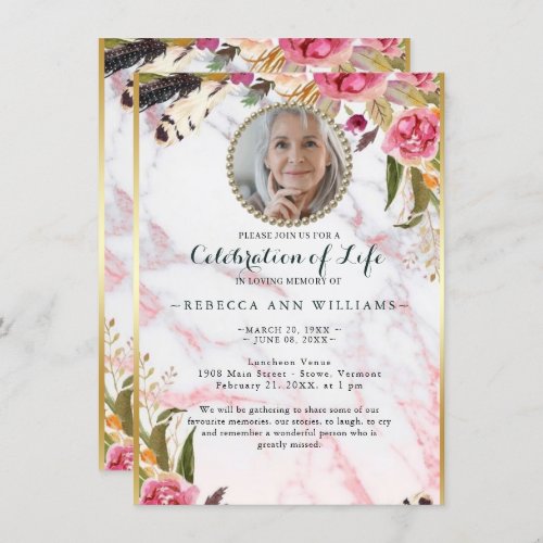 Photo Floral Blush Elegant Celebration of Life Invitation