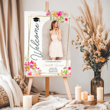 Photo Floral Boho floral gold script graduation
