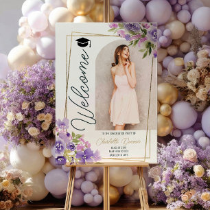 Photo Floral Boho purple gold script graduation Foam Board