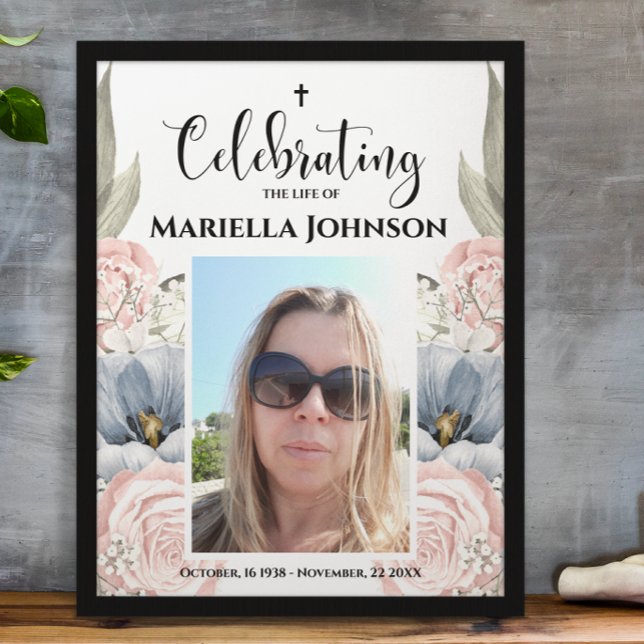 Photo Floral Celebrating the life  Funeral Poster (Creator Uploaded)
