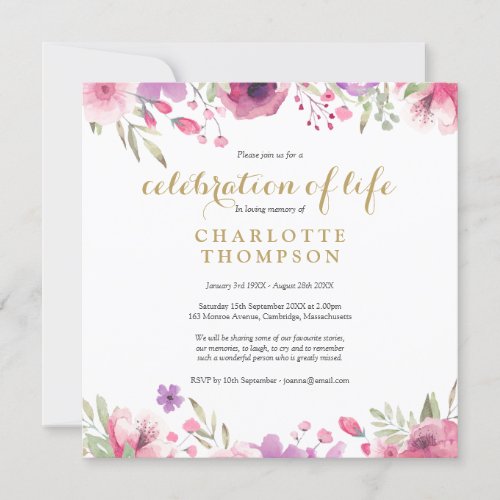 Photo Floral Celebration of Life Funeral Invitation