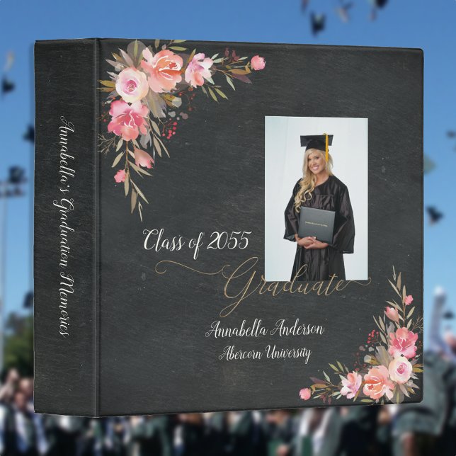 Photo Floral Chalkboard Graduation Scrapbook Album 3 Ring Binder (Creator Uploaded)