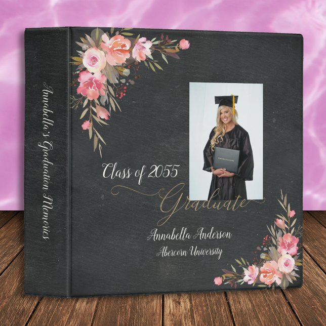 Photo Floral Chalkboard Graduation Scrapbook Album 3 Ring Binder (Creator Uploaded)