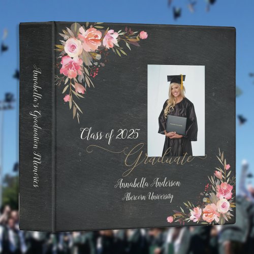 Photo Floral Chalkboard Graduation Scrapbook Album 3 Ring Binder