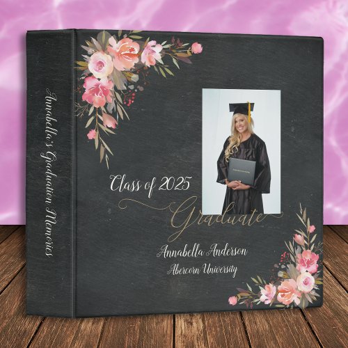 Photo Floral Chalkboard Graduation Scrapbook Album 3 Ring Binder