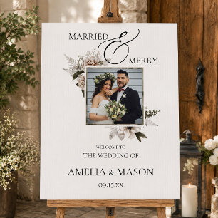 Photo Floral Christmas Wedding Welcome Sign