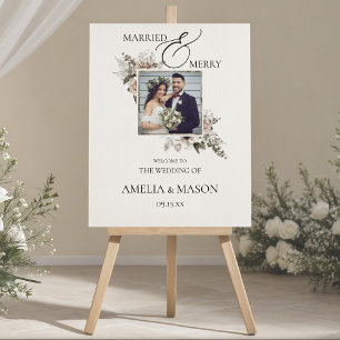 Photo Floral Christmas Wedding Welcome Sign 