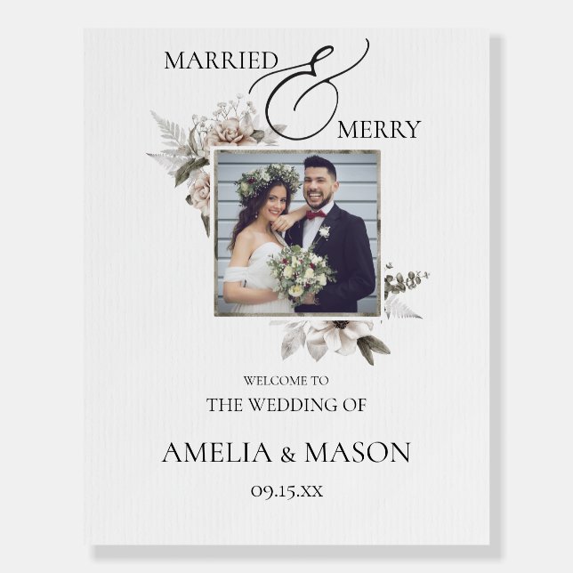 Photo Floral Christmas Wedding Welcome Sign  (Front)