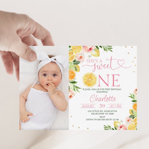 Photo Floral Citrus Shes A Sweet One 1st Birthday Invitation