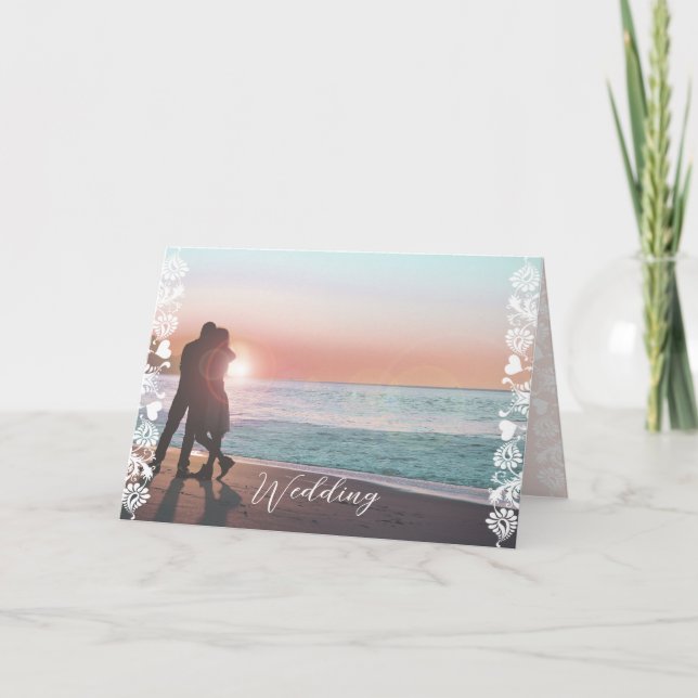 Photo Floral Damask trim bi-fold Wedding  Invitation (Front)