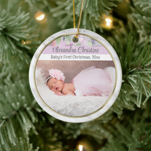 Photo Floral Double Sided 2 Picture Baby First Ceramic Ornament