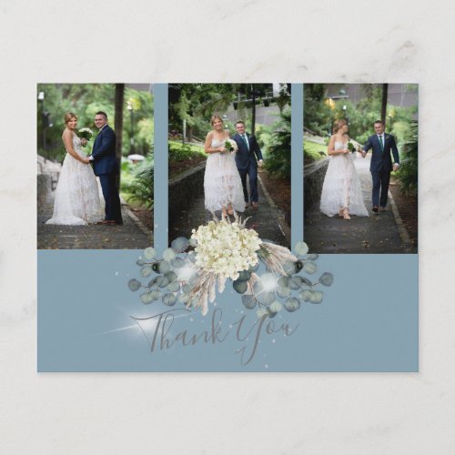 Photo Floral Dusty Blue Wedding Thank You  Postcard