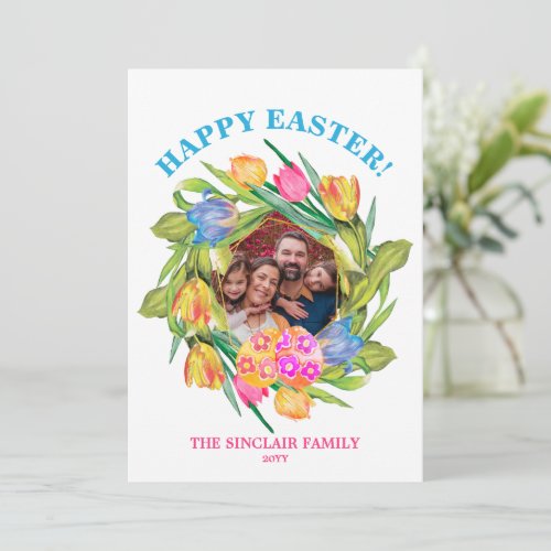 Photo Floral Frame Happy Easter Holiday Card