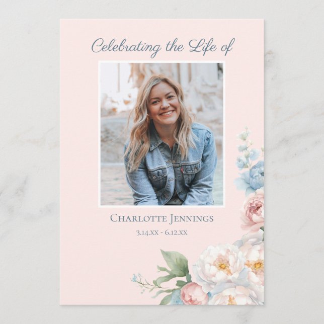 Photo Floral Funeral Memorial Order of Service Program (Front)