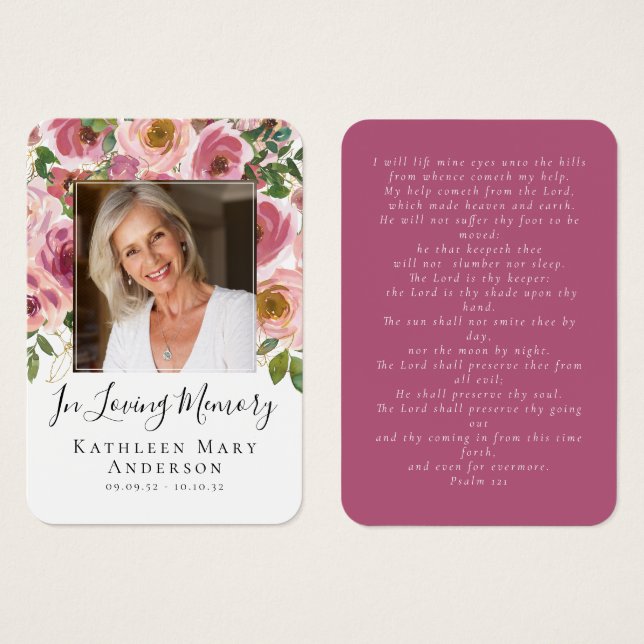 Photo Floral Funeral Memorial Prayer Card (Front & Back)
