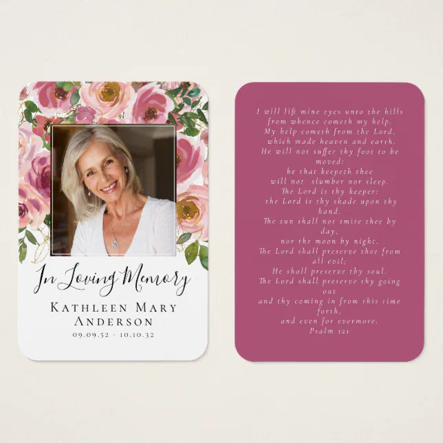 Photo Floral Funeral Memorial Prayer Card | Zazzle