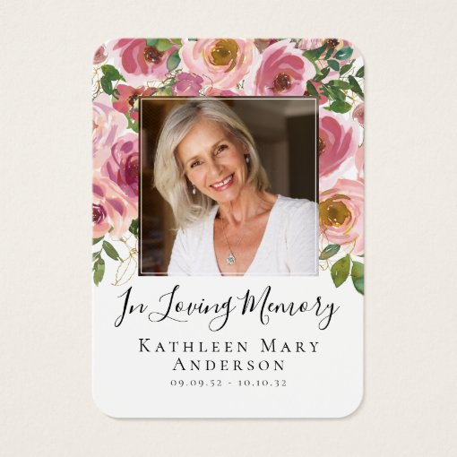 Photo Floral Funeral Memorial Prayer Card | Zazzle