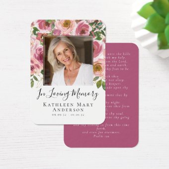 Photo Floral Funeral Memorial Prayer Card | Zazzle