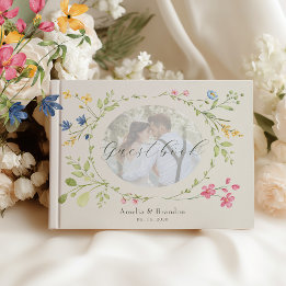 Photo Floral Ivory Wedding Guest Book