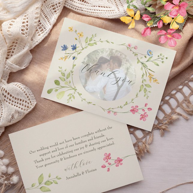 Photo Floral Ivory Wedding Thank You Card (Creator Uploaded)