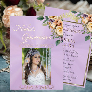 Photo & Floral - Lavender Quinceanera  Foil Invitation