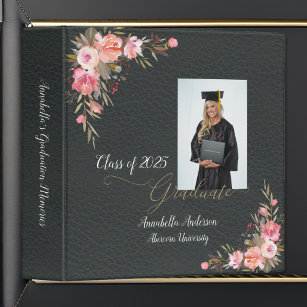 Photo Floral Leather Graduation Scrapbook Album 3 Ring Binder