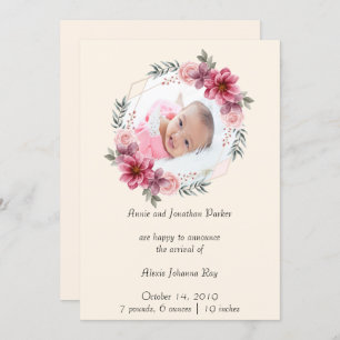 Photo Floral Newborn Birth Announcement