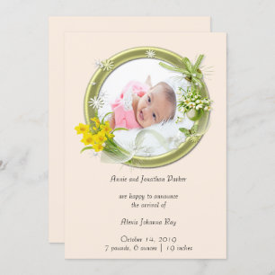 Photo Floral Newborn Birth Announcement