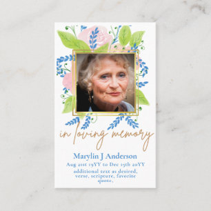 Photo Floral Prayer Card Memorial Celebration Lif