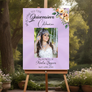 Photo & Floral Quinceanera Welcome - Lavender Foam Board