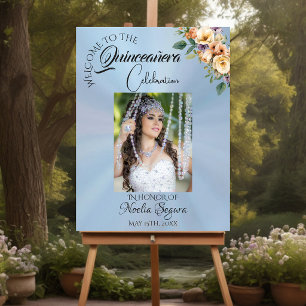 Photo & Floral Quinceanera Welcome - Pastel Blue Foam Board