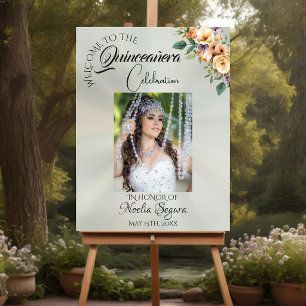 Photo & Floral Quinceanera Welcome - Pastel Sage Foam Board