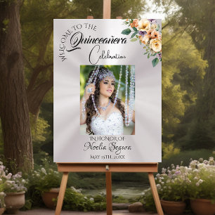 Photo & Floral Quinceanera Welcome - Pearl White Foam Board