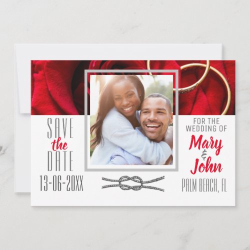 Photo Floral Red Rose  with Ring  Wedding Save The Date