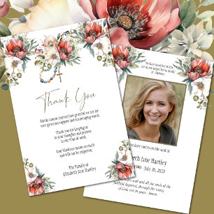 Photo Floral Rosary Funeral Condolence Sympathy Thank You Card
