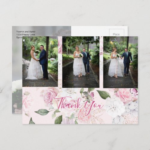 Photo Floral Roses Romantic Wedding Thank You  Postcard