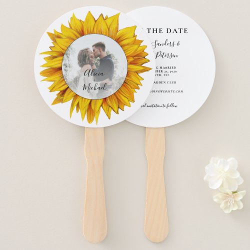 Photo floral rustic chic wedding save the date hand fan