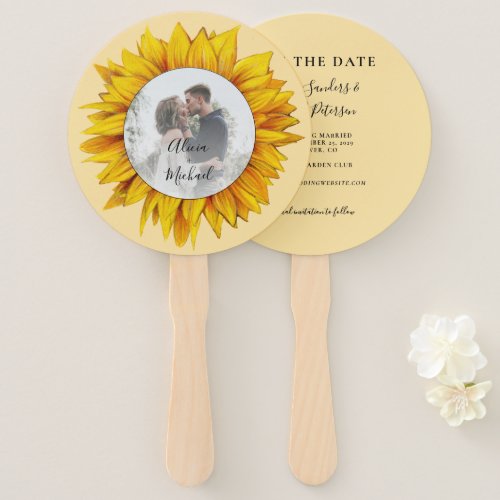 Photo floral rustic chic wedding save the date hand fan