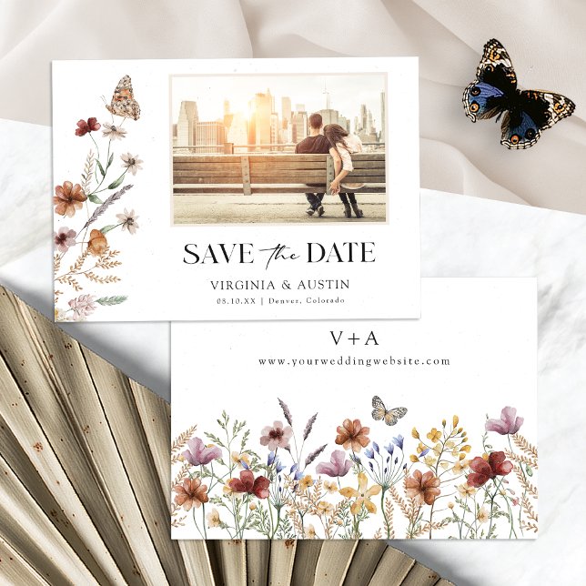Photo Floral Save The Date (Photo Boho Floral Save The Date Invite Monogrammed with Butterfly by Painted Paperie
)
