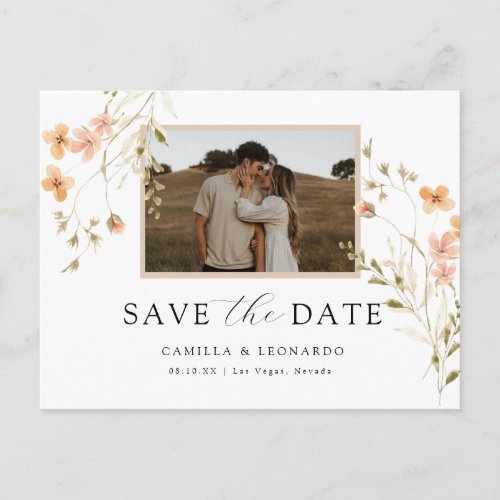 Photo Floral Save The Date Postcard
