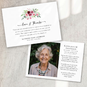 Photo Floral Script Funeral Thank You Card