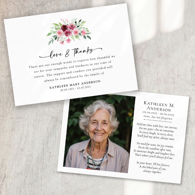 Photo Floral Script Funeral Thank You Card (Creator Uploaded)