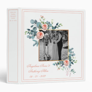 Photo Floral Script Personalized Wedding Keepsake 3 Ring Binder