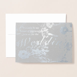 Photo Floral Silver Foil Wedding Ceremony Foil Ca Card